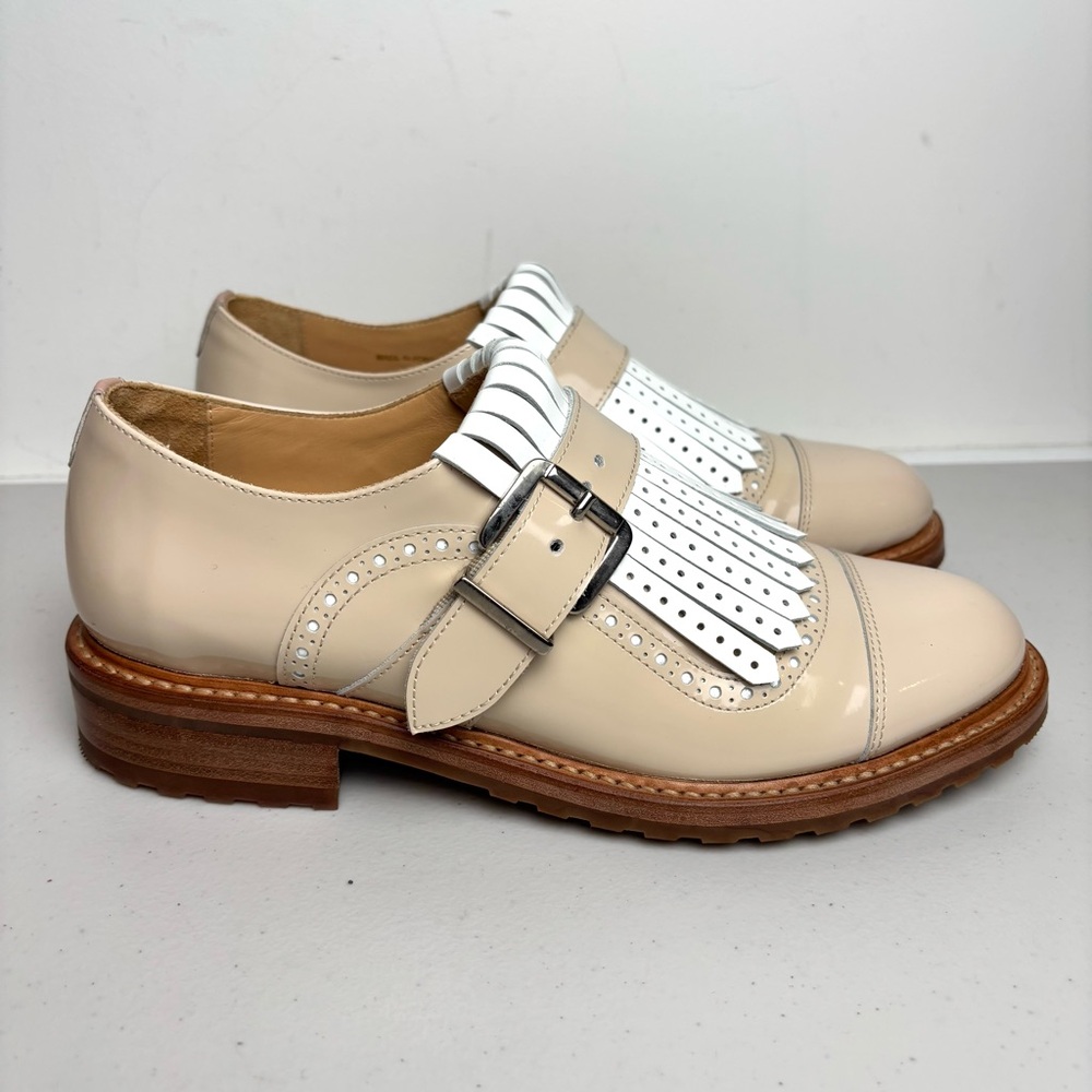 Cream Patent Kiltie Buckle Loafers - Women's Flats & Loafers